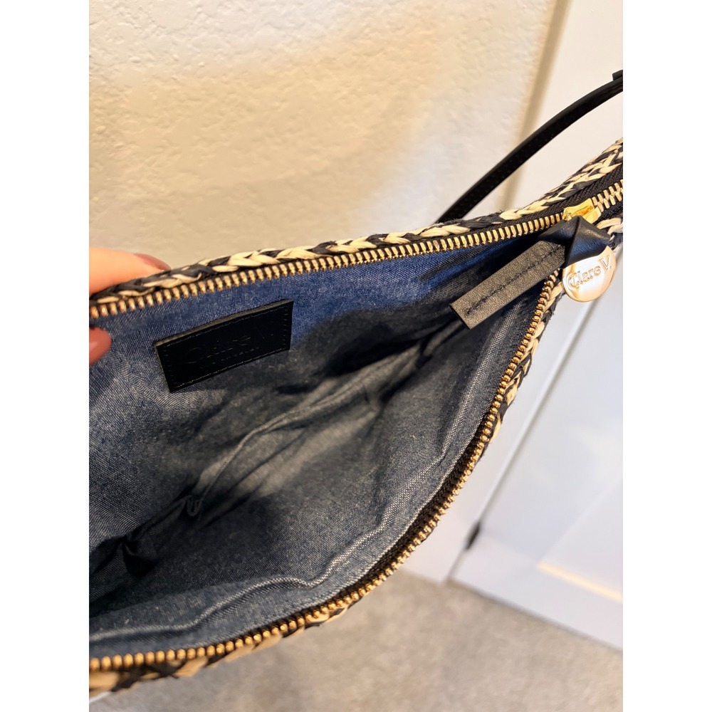 Clare V. Lune Black Cream Raffia Fringe Crescent Shoulder Bag - Picture 7 of 8